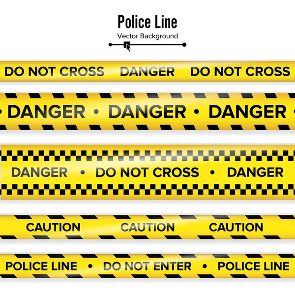 黄色の黒の警察のライン。ないクロス、危険、注意を行う。危険セキュリティ検疫テープ。白い背景上に分離。ベクトル図 — ストックベクタ