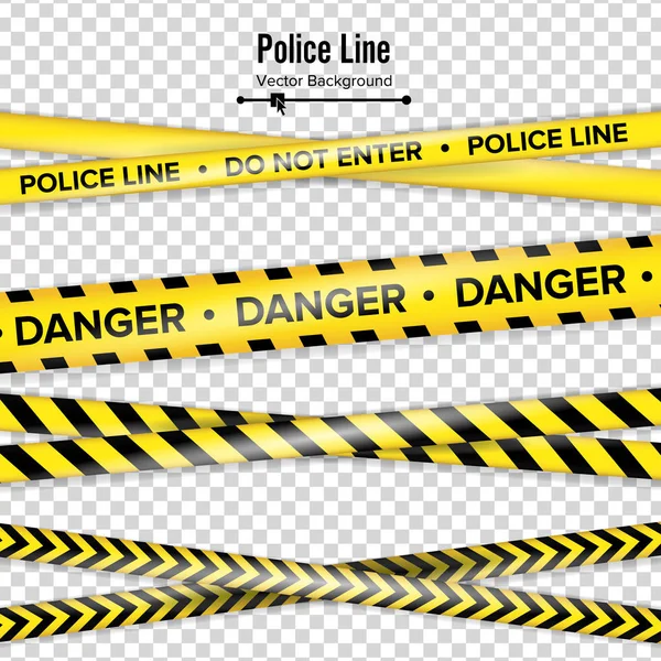 Sárga-fekete rendőrség vonallal. Ne írjon, veszély. Biztonsági karantén szalagok. Elszigetelt átlátszó háttér. Vektoros illusztráció — Stock Vector
