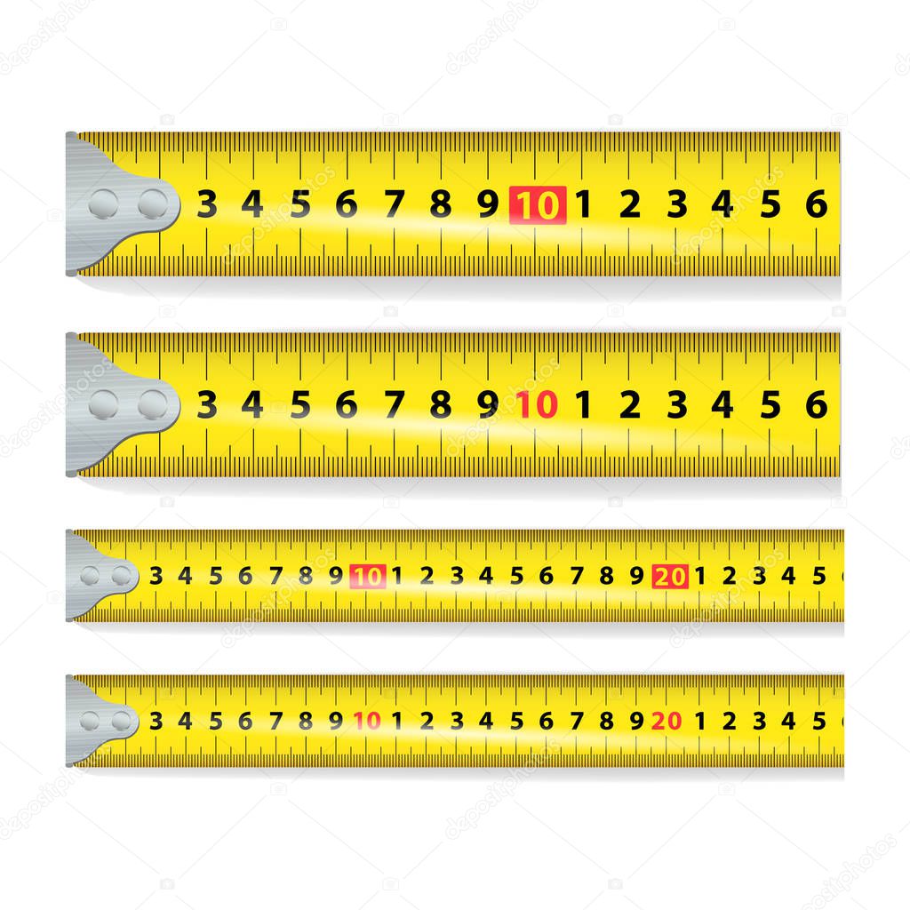 Vector amarillo de cinta métrica. Medir