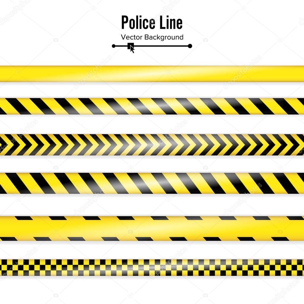 Yellow With Black Police Line. Danger Security Quarantine Tapes. Isolated On White Background. Vector Illustration