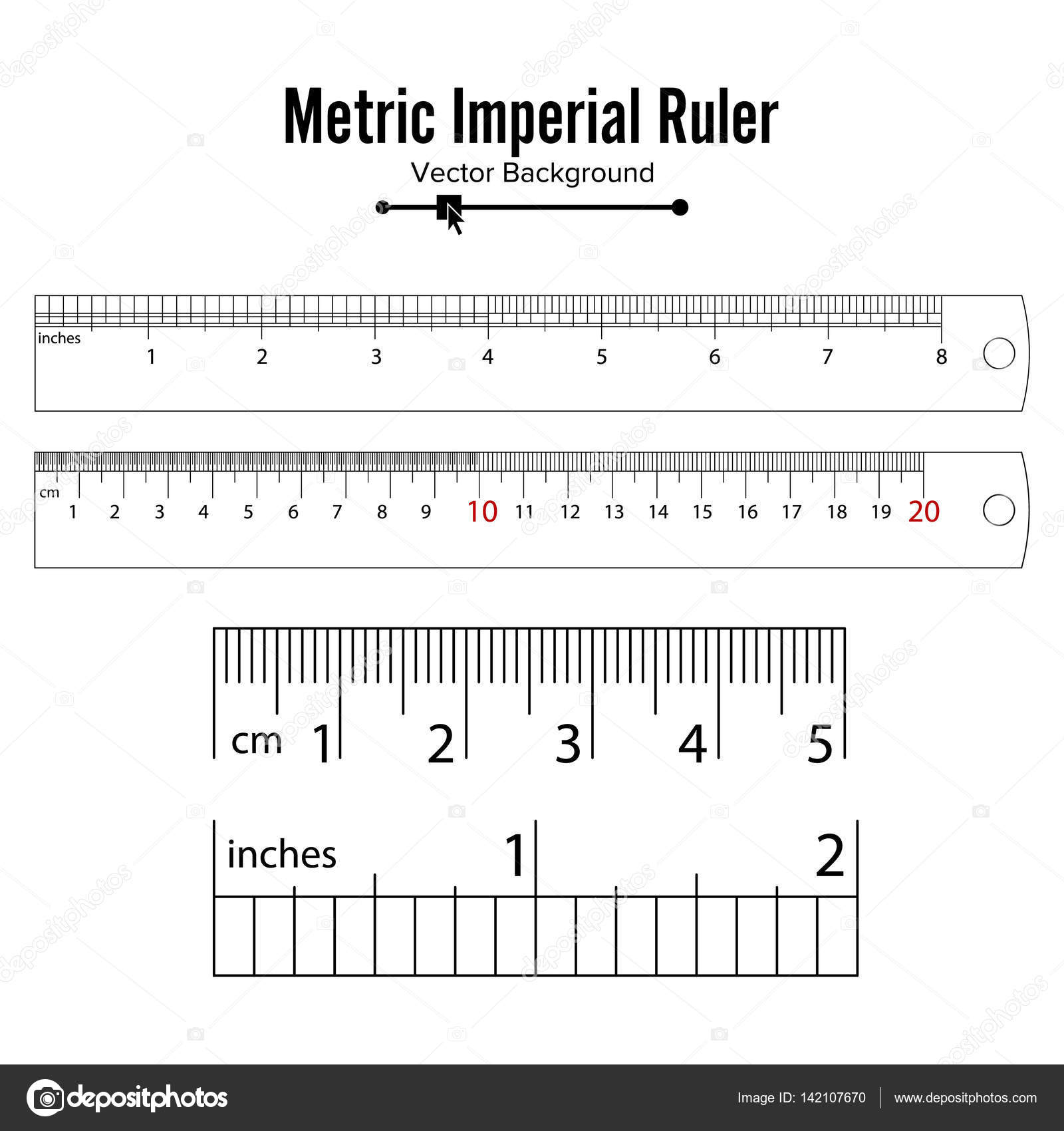 Metric Imperial Rulers Vector. Centimeter And Inch. Measure Tools