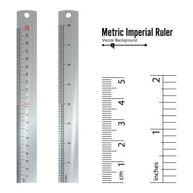 Metric Imperial Rulers Vector. Centimeter And Inch. Measure Tools Equipment Illustration Isolated On White Background. clipart