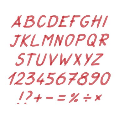 İşaretçi el Doodle simgeler vektör yazılı. Harf, rakam, matematik sembolleri