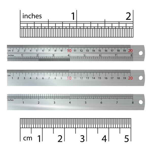 Metric Imperial Rulers Vector. Centimeter And Inch. Measure Tools Equipment Illustration Isolated On White Background.