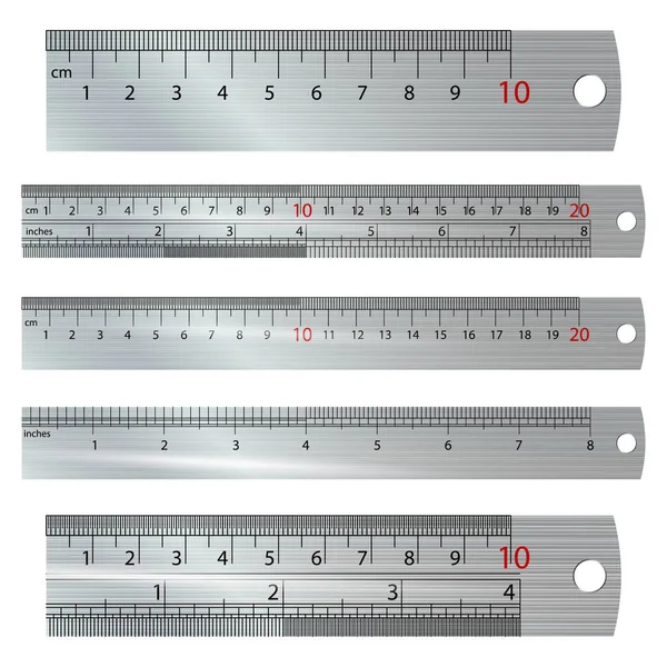 Régulateurs impériaux métriques vecteur. Centimètre et pouce. Outils de mesure Illustration d'équipement isolé sur fond blanc . — Image vectorielle