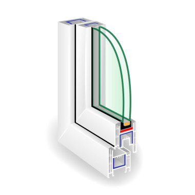 Pencere çerçeve yapısı. İki şeffaf cam. Vektör