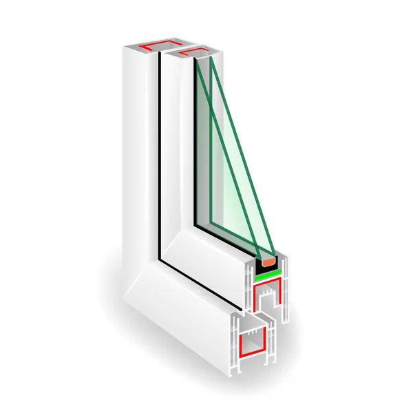 Plastfönster Frame profil. Två genomskinligt glas. Vektorillustration — Stock vektor