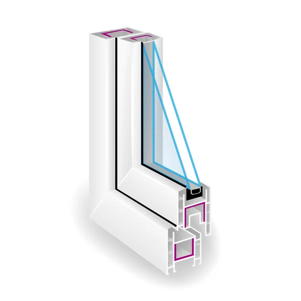 Окно рамки из пластикового профиля. Два прозрачных стекла. Раздел Вид. Векторная миграция — стоковый вектор