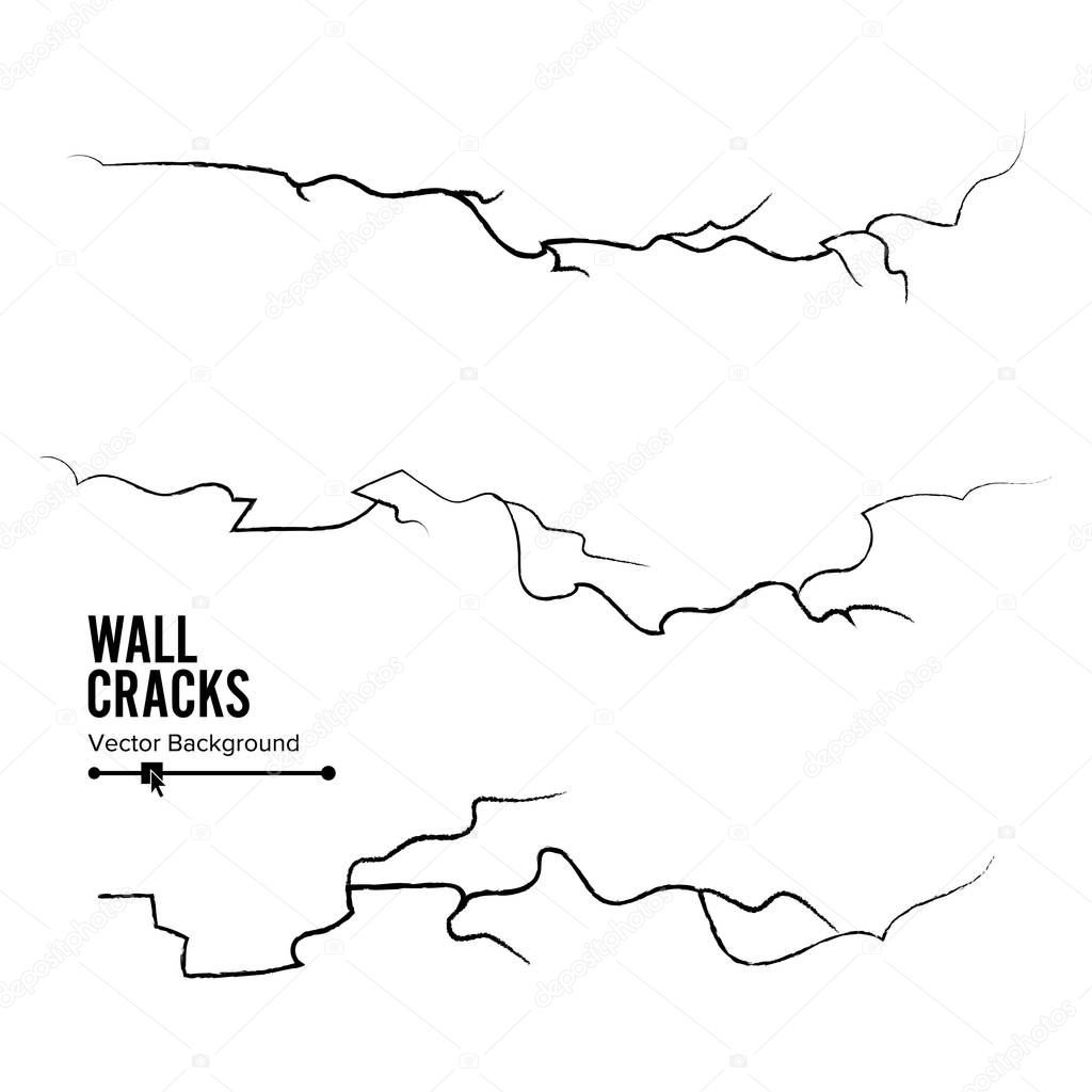 Wall Cracks Vector. Set Isolated On White Background.