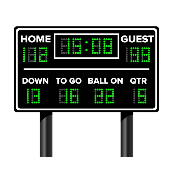 美式足球记分牌。体育游戏得分。数字的 Led 的点。矢量图。时间、 客人、 家. — 图库矢量图片