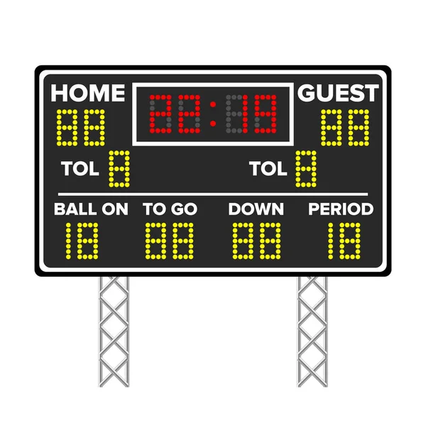 American Football Scoreboard. Sportspielwertung. digitale LED-Punkte. Vektorillustration. Zeit, Gast, Zuhause. — Stockvektor