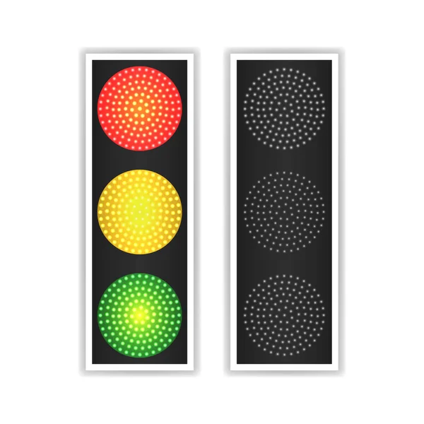 Vector de semáforo vial. Panel led realista. Luces de secuencia Rojo, Amarillo, Verde. Vamos, espera, detén las señales. Aislado sobre fondo blanco . — Vector de stock