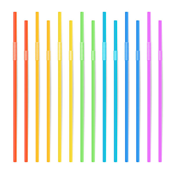 Drinking Straws Vector. Set Of 3D Striped Icon Isolated In White Background. Vector illustration