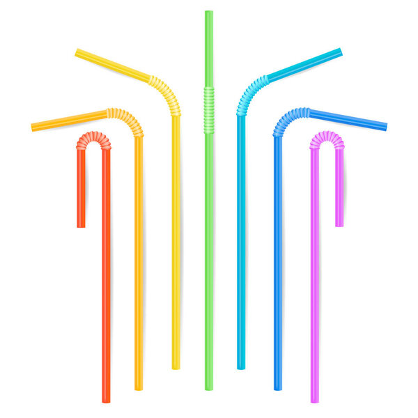 Colorful Drinking Straws Vector. Different Types. Plastic Straight And Curved. For Celebration Background Design, Cocktail Party Menu.