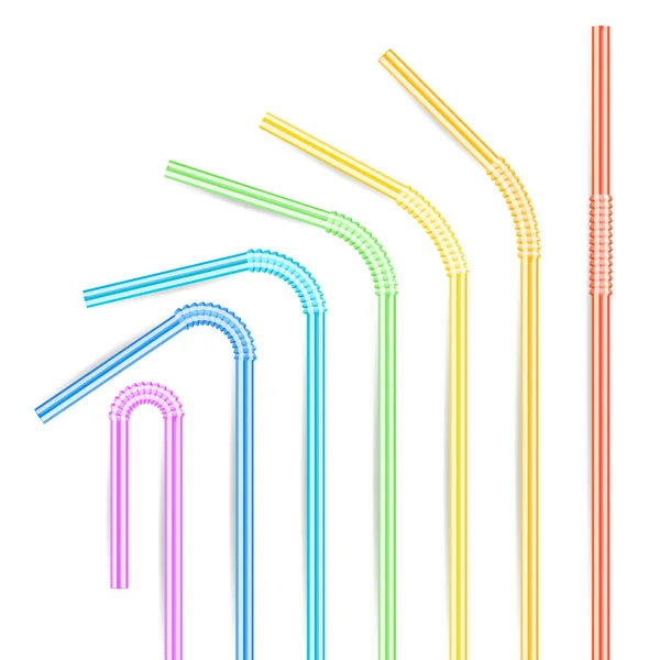 Colorful Drinking Straws Set. 3D Striped Icon Isolated In White Background. Vector illustration — Stock Vector