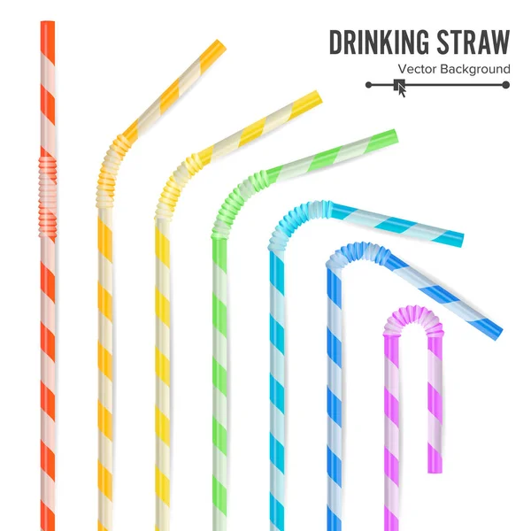 Ensemble de pailles à boire colorées. Icône rayée 3D isolée en arrière-plan blanc. Illustration vectorielle — Image vectorielle