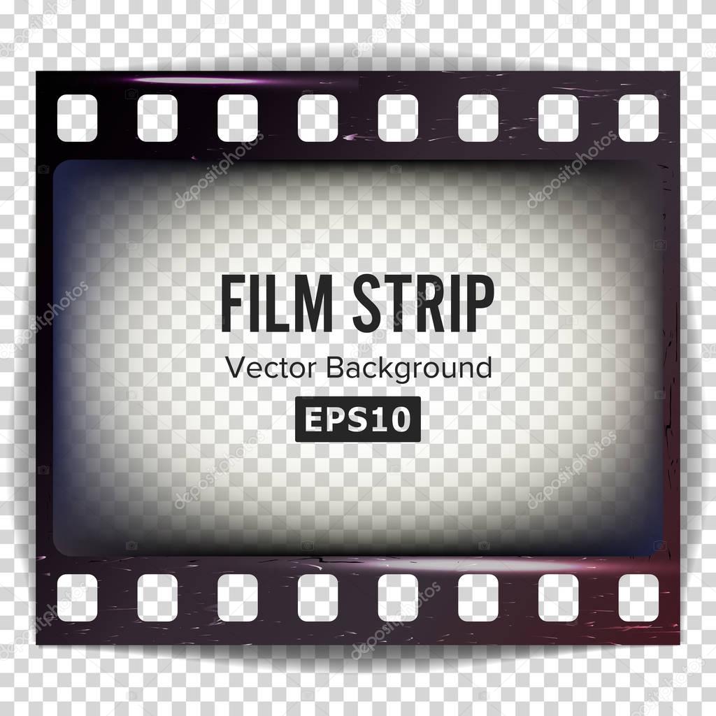 Film Strip Vector. Frame Strip Blank Scratched Isolated On Transparent Background.