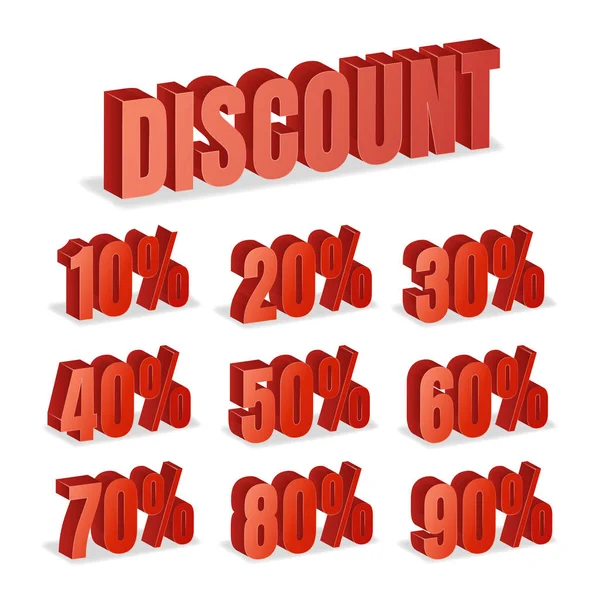 Скидка номера 3d вектор. Red Sale Percentage Icon Set in 3D Style Isolated On White Background . — стоковый вектор