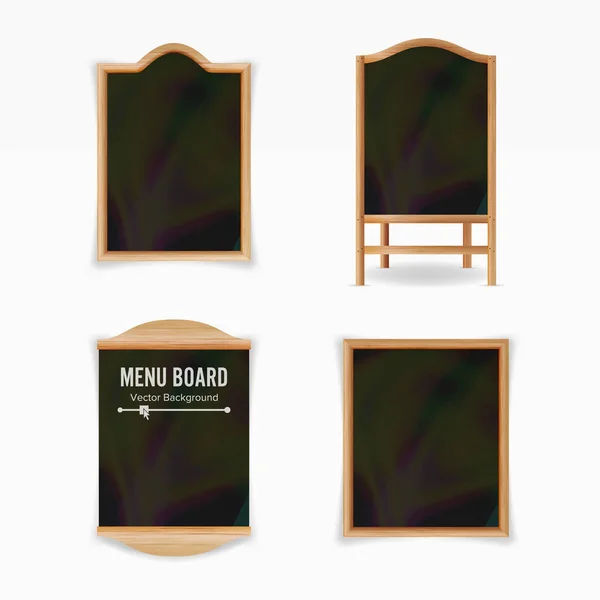 Menú Vector de tablero negro. Menú de Café Vacío. Ilustración en blanco de pizarra de madera realista — Vector de stock