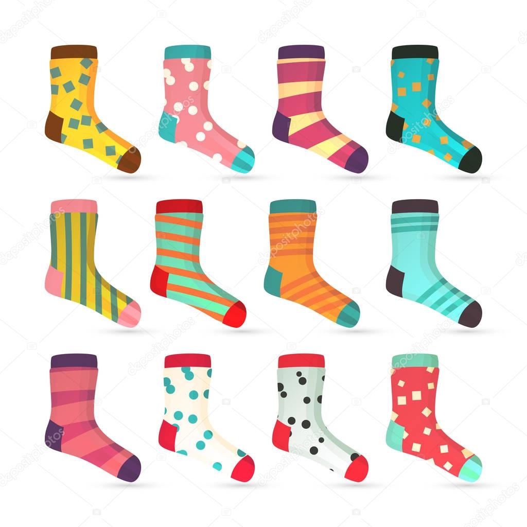 Child Socks Icons Vector. Colorful Socks Set Illustration