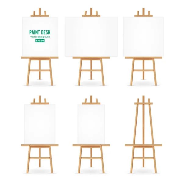 Paint Desk Vector. Artist Easel Set With White Paper. Isolated On White