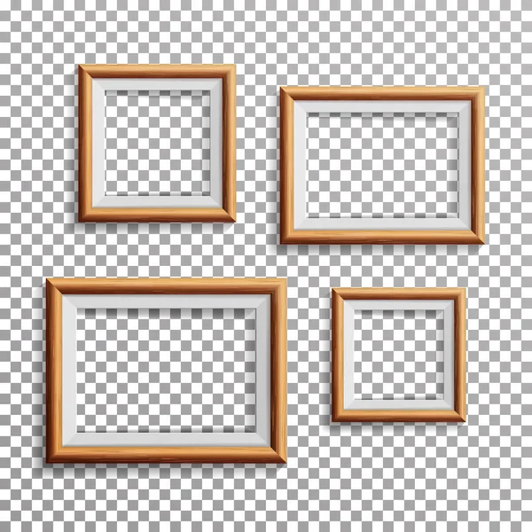Реалистичный вектор рамок для фотографий. "Set Square", А3, "Sizes Light Wood Blank Picture", повешение на заднем плане спереди. Дизайн шаблона для макета . — стоковый вектор