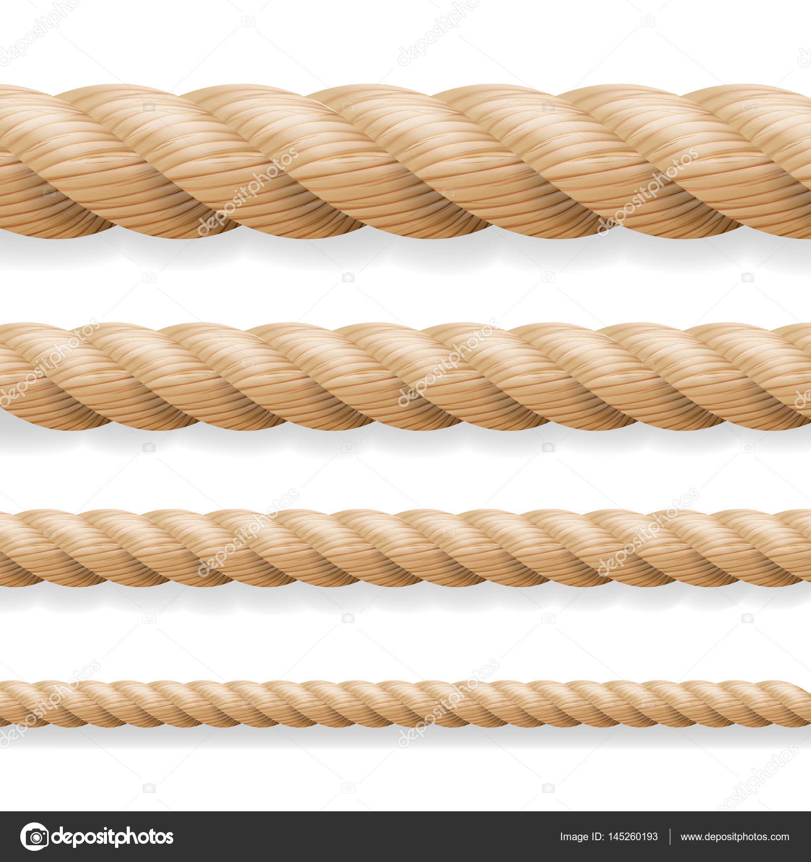 Realistic Rope Vector. Different Thickness Rope Set Isolated On