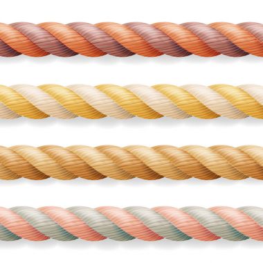 Gerçekçi ip vektör. Farklı renk kalınlığı çok renkli ayarla 3d halat hat bükülmüş deniz kablosu. Beyaz arka plan üzerinde izole. Kenarlıklar veya çerçeveler için iyi