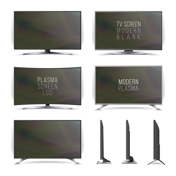 Екран Lcd плазмовий вектор. Телевізійний сет. Вигнутий і плоский екран телевізора Lcd, плазма. Дві сторони. Ізольовані на білому тлі. Реалістична векторна ілюстрація . — стоковий вектор