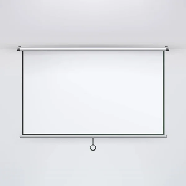 Meeting Projector Screen Vector. Hanging Projection Screen Isolated On White. Empty Presentation Board, Blank Whiteboard For Conference. — Stock Vector