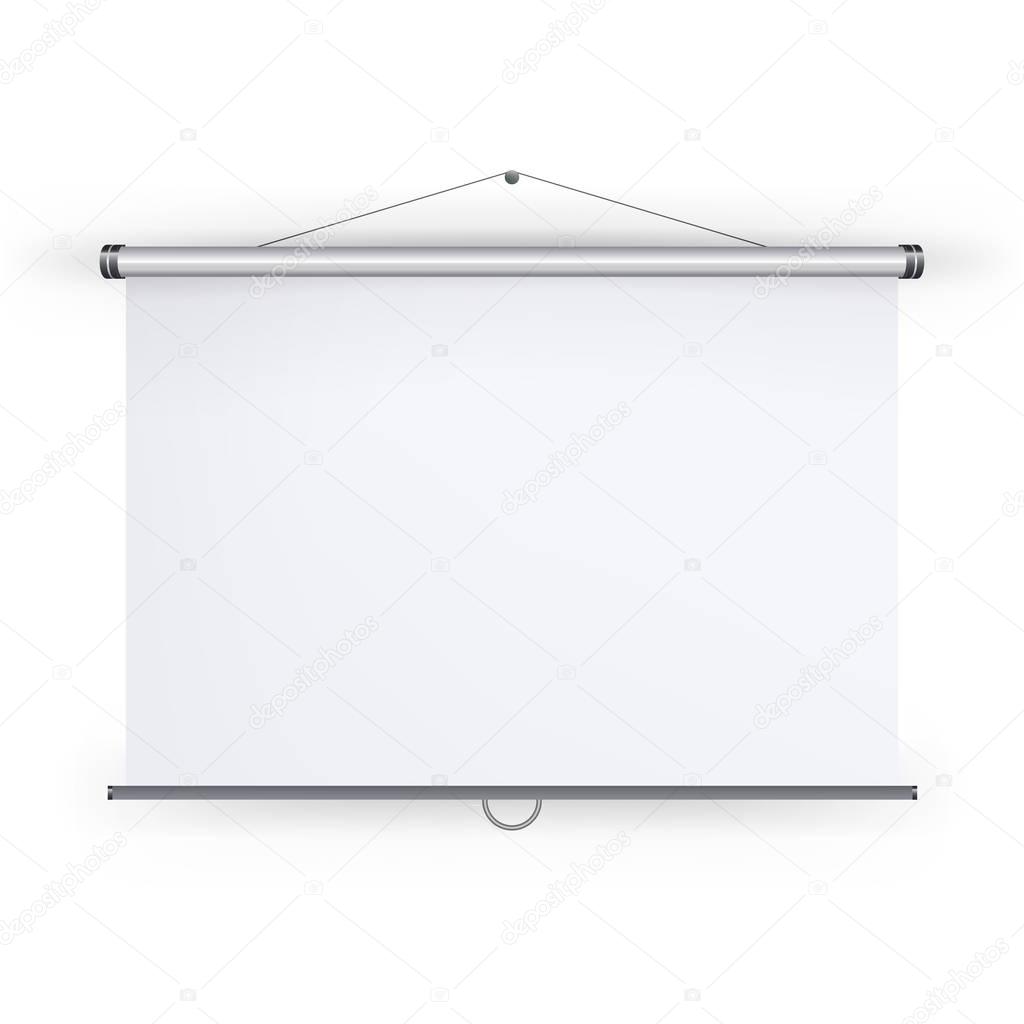 Meeting Projector Screen Vector. Blank White Board To Showcase Your Projects, Presentation Display Illustration