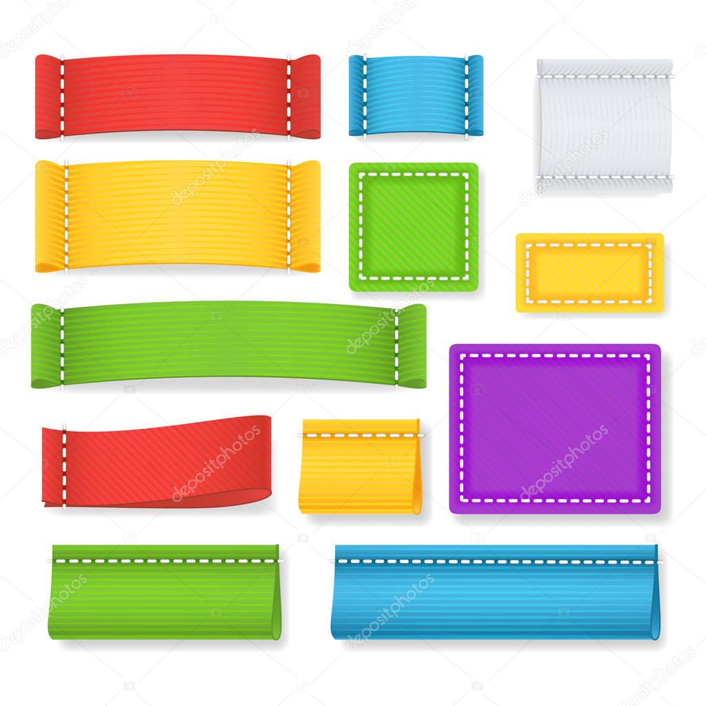 Color Label Fabric Blank Vector. Collection Colorful Blank Labels, Badges With Copyspace For Text Isolated On white Background