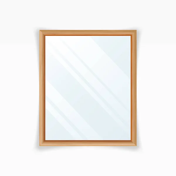 Realistische spiegels Vector. Decoratie spiegel met reflectie. Interieur decoratie. Houten Frame — Stockvector