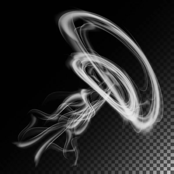 Sigaretta realistica Smoke Waves Vector. Fumo o vapore texture, creato con maglia gradiente. Smoke Isolated Over Black. Anelli di fumo . — Vettoriale Stock