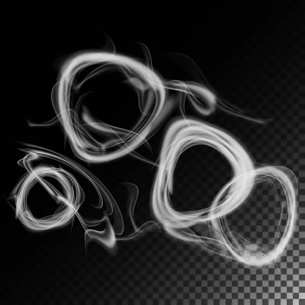 Vector realista de las ondas de humo del cigarrillo. Set de Humo Abstracto, Efecto Humo Realista. Anillos de humo . — Archivo Imágenes Vectoriales