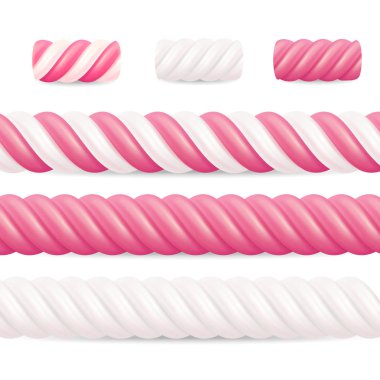 Gerçekçi hatmi şeker vektör. Set renkli bükülmüş marshmallow