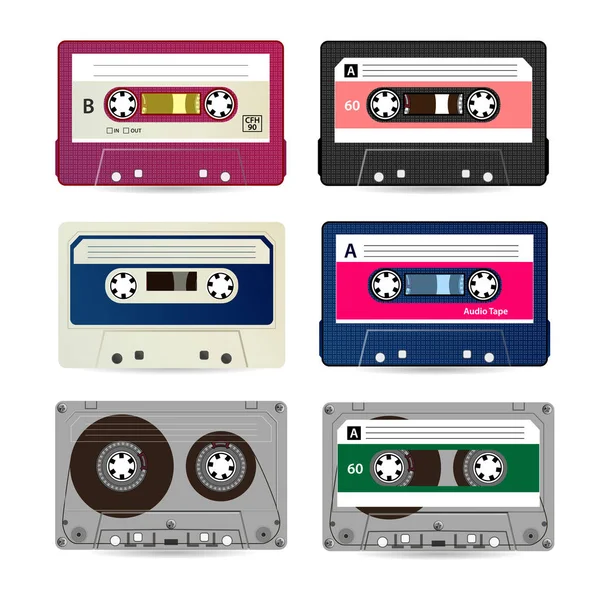 Retro Audio Cassette Vector. Collection de différentes bandes musicales colorées. Isolé sur fond blanc . — Image vectorielle