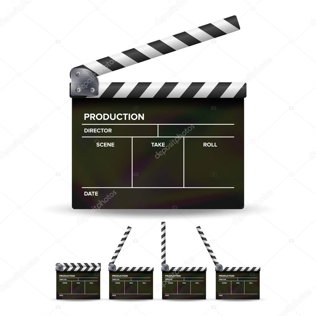 Clapper Board Vector. Black Cinema Clapper Isolated On A White Background