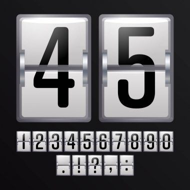 Mekanik çetele vektör. Siyah numaraları ile gümüş Uçus tarifesi. Analog Saat