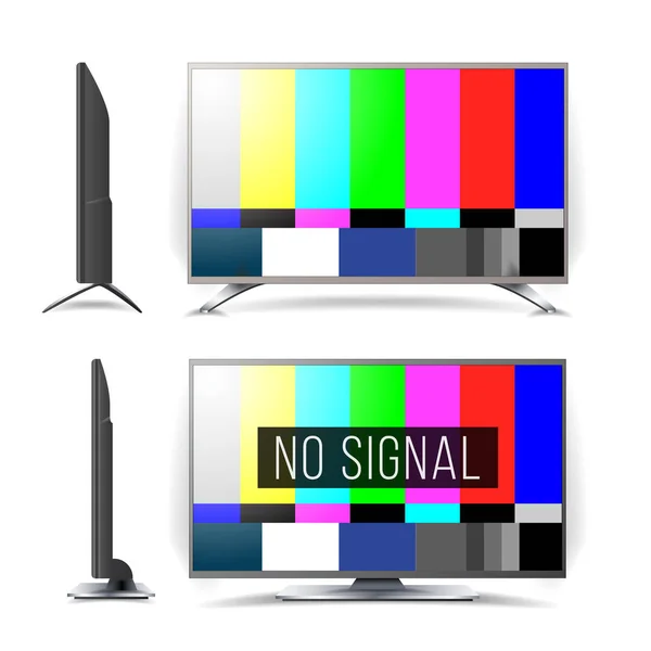 No Signal TV Test Pattern Vector. Lcd Monitor. Flat Screen TV. Television Colored Bars Signal. Analog and NTSC standard tv test screen. Television maintenance component — Stock Vector