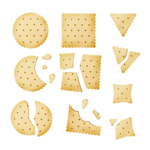 Gebissene Chip Keks Cookie Vektor. Cracker in verschiedenen Formen — Stockvektor