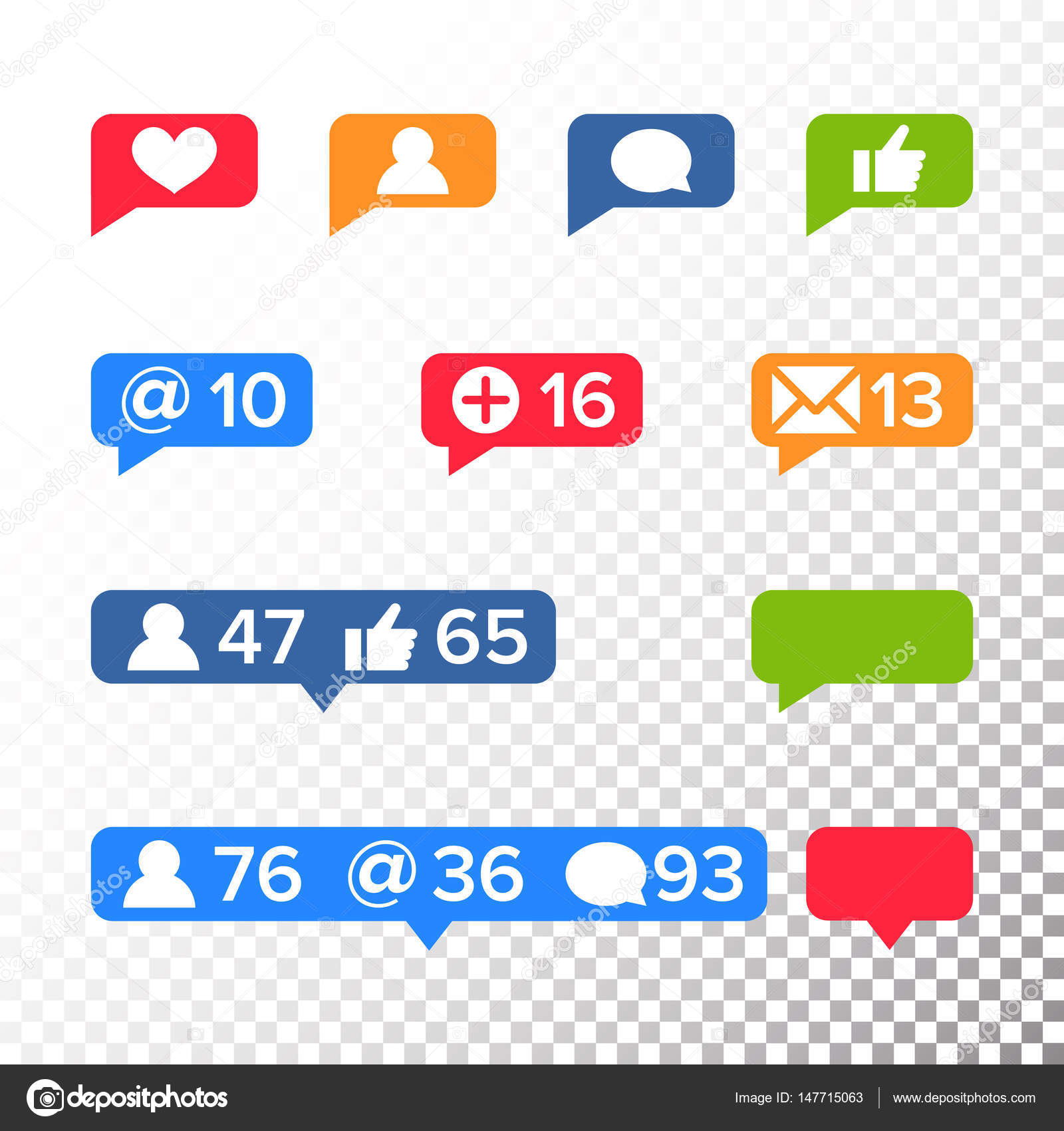 Notifications Icons Template Vector. Like symbol, Message and