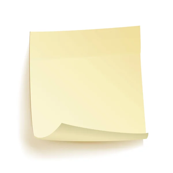 Notes de travail sur papier Vecteur isolé. Autocollant en papier jaune réaliste sur fond blanc avec ombre douce — Image vectorielle