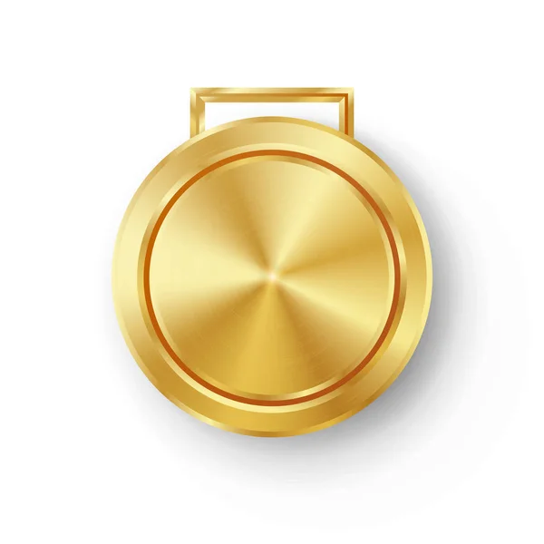 Wettbewerbsspiele Goldmedaille Vorlage Vektor. realistisches kreisgeometrisches Abzeichen. Technologie perforierte Metallstruktur. Gold. Sport Zeremonie Design-Konzept Illustration. Silberne Knopfmedaille leer. — Stockvektor