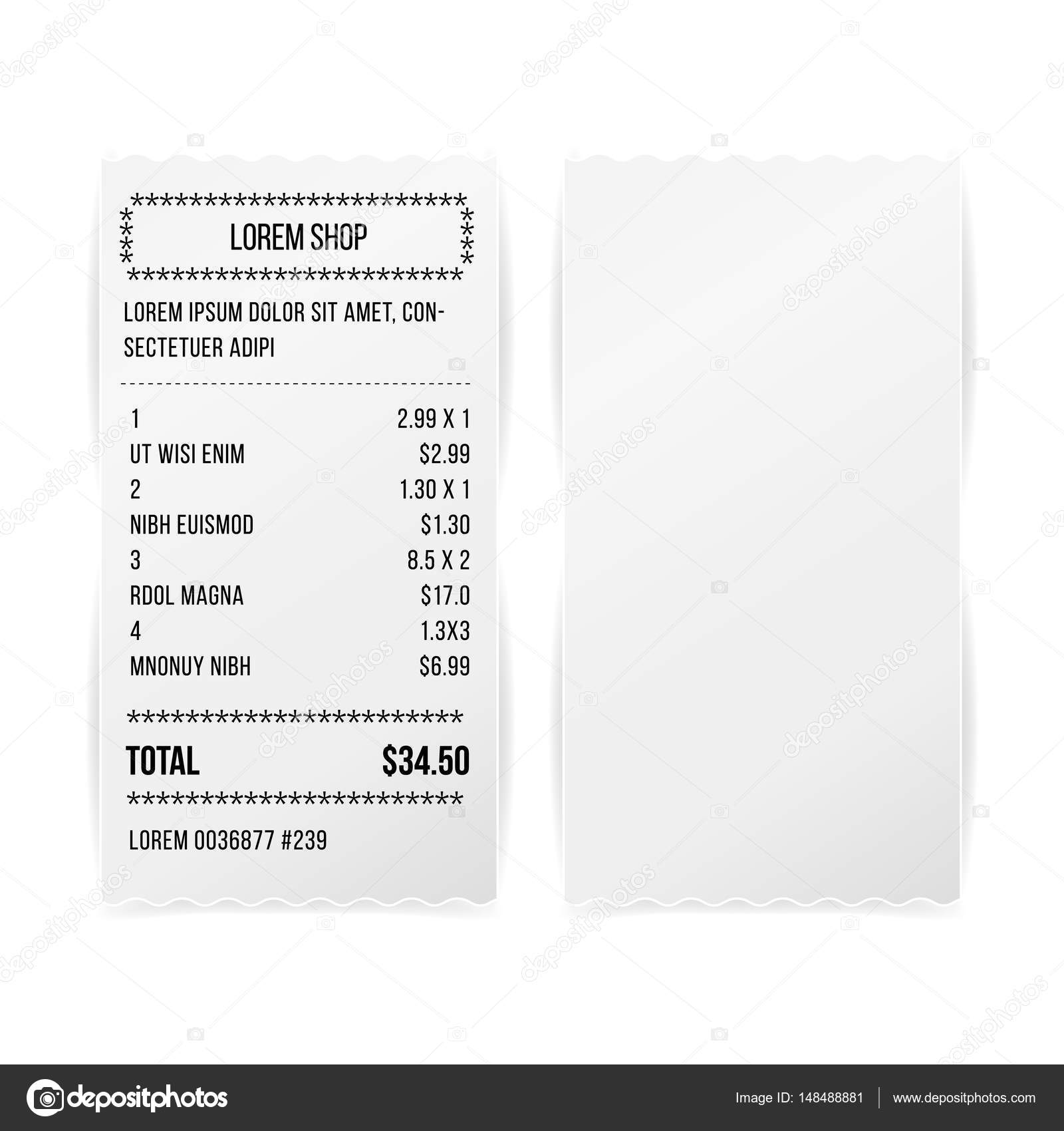 Sales Printed Receipt White Paper Blank Vector. Shop Reciept Or Bill ...