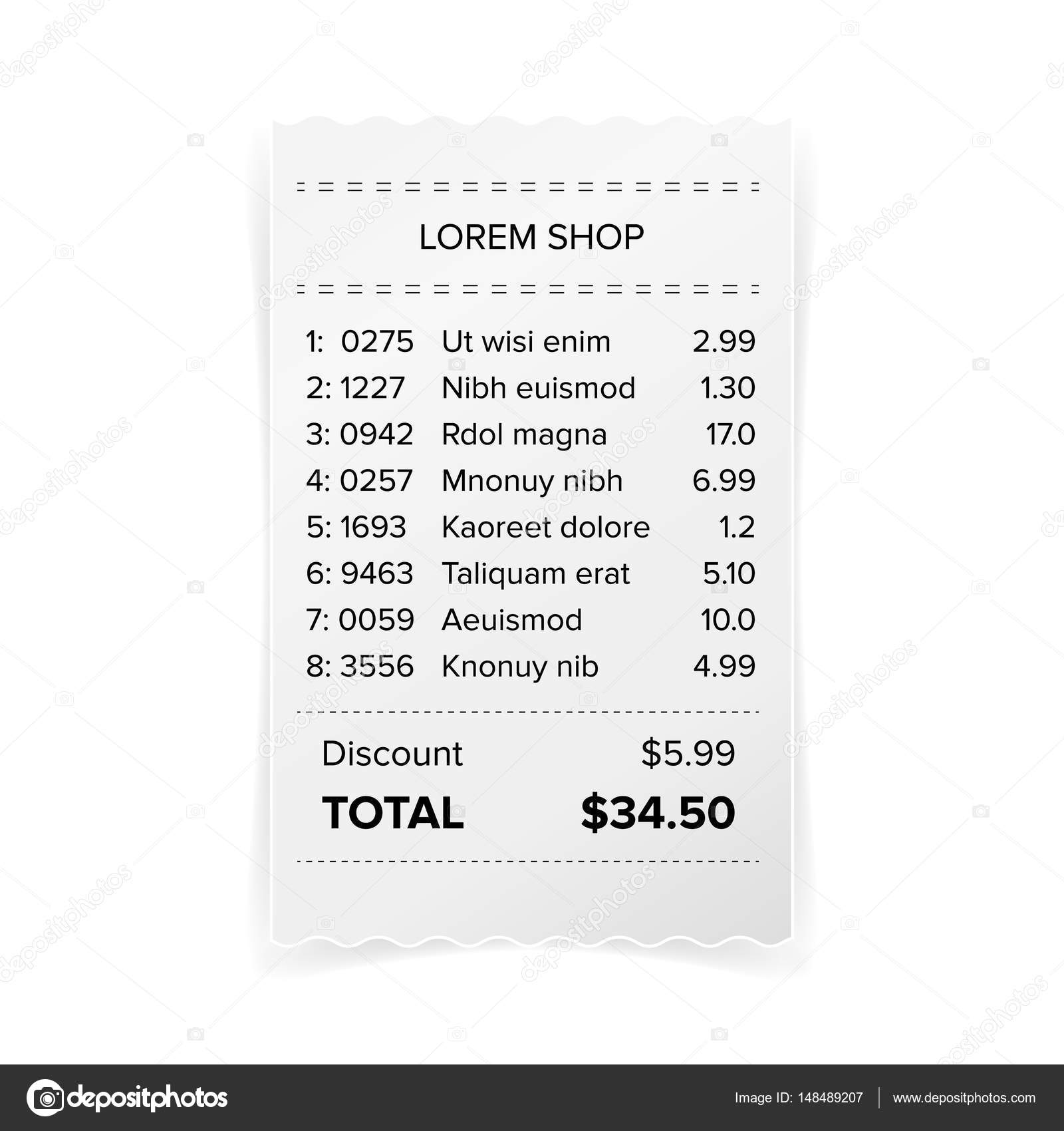Printed Receipt Vector. Bill Atm Template, Cafe Or Restaurant Paper ...