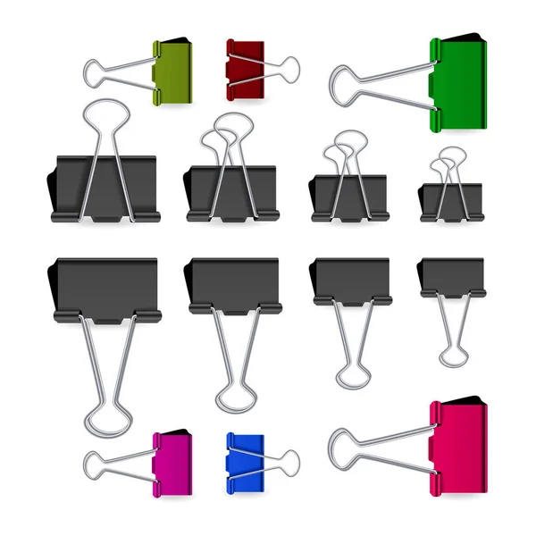 Kis Binder Clips vektor elszigetelt fehér. Reális gemkapocs készlet — Stock Vector