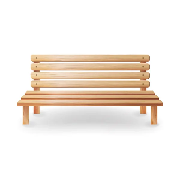 Houten Bench realistische vectorillustratie. Gladde houten klassieke meubels op witte achtergrond — Stockvector