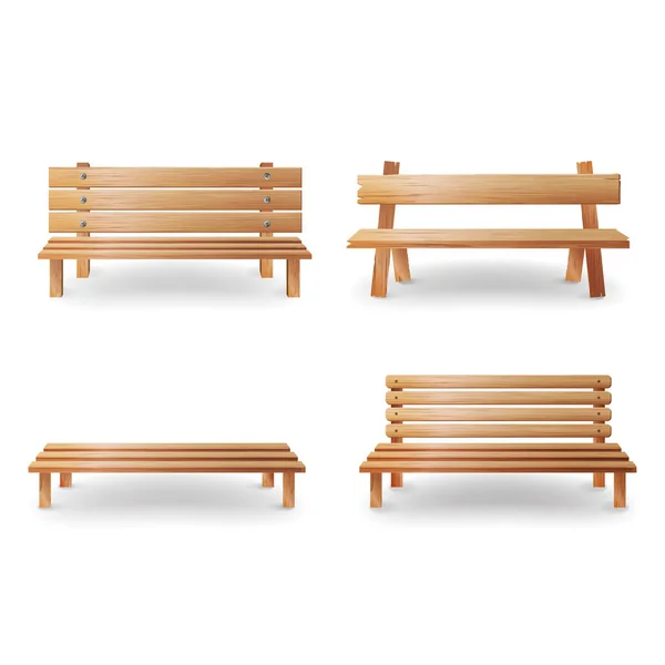 Banco de madera Realista Vector Ilustración. Muebles clásicos de madera lisa sobre fondo blanco — Vector de stock