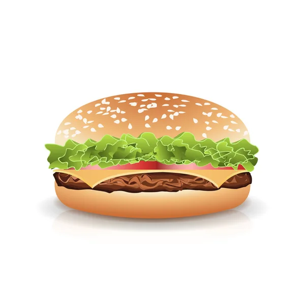 Fast food Realistic Burger Vector. Hamburger Fast Food Sandwich emblema realistico isolato su sfondo bianco Illustrazione — Vettoriale Stock